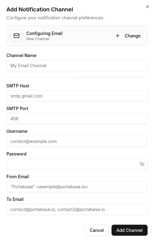 SMTP channel configuration